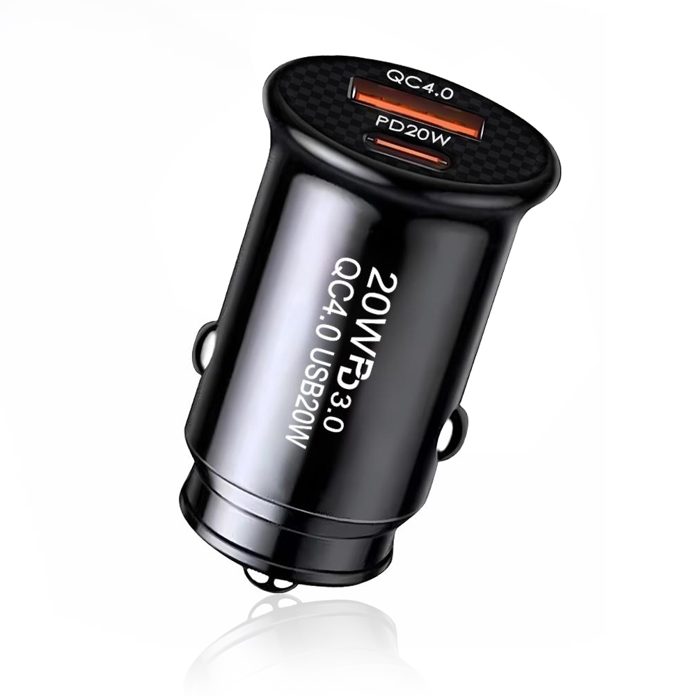Зарядно за кола 2в1 USB, Type-C 40W, ABS - Techsuit MiniFuseX (C4) - Черно