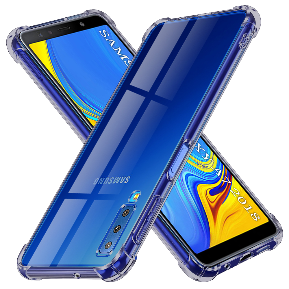 Калъф за Samsung Galaxy A7 2018 - Techsuit Shockproof Прозрачен Silicone - Smoke Черен