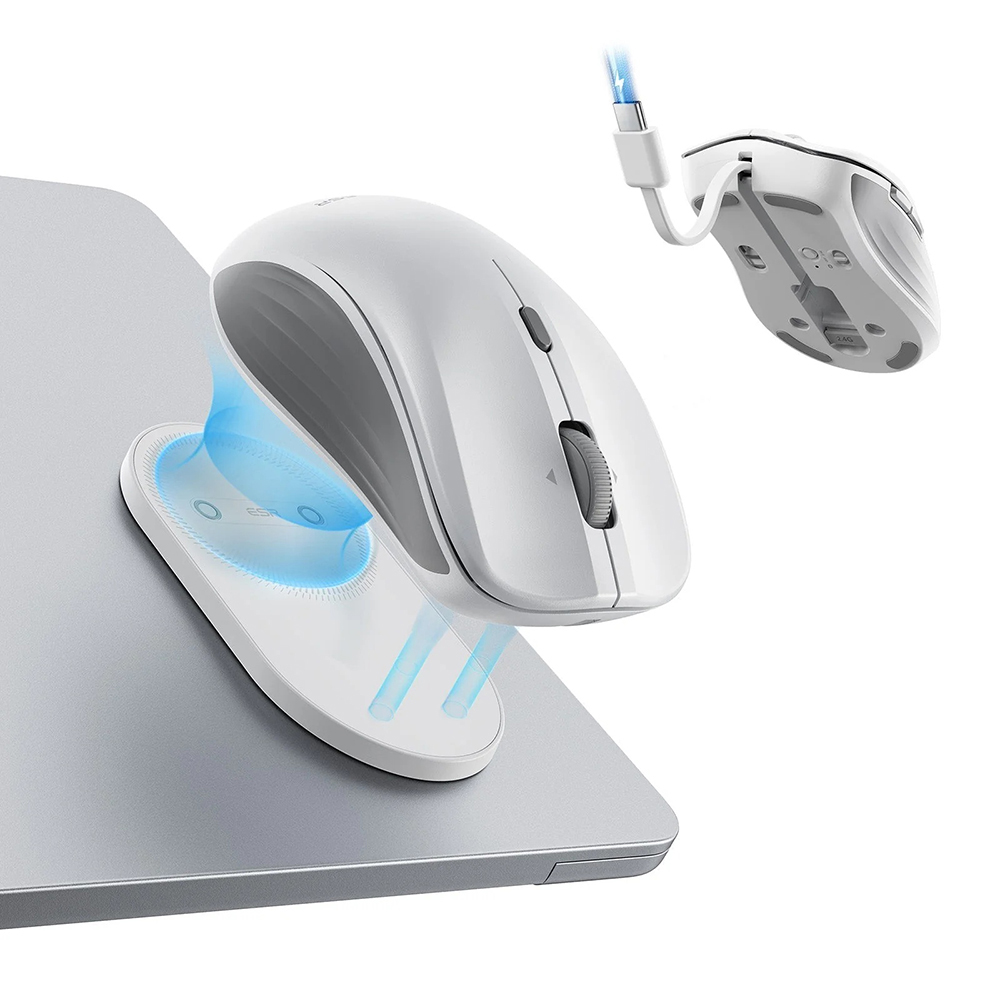 Безжична магнитна мишка, 2.4G Wireless, 800/1200/1600/2400/3200/3200/4800DPI, кабел Type-C - ESR MagMouse (6H0020301) - Бяла