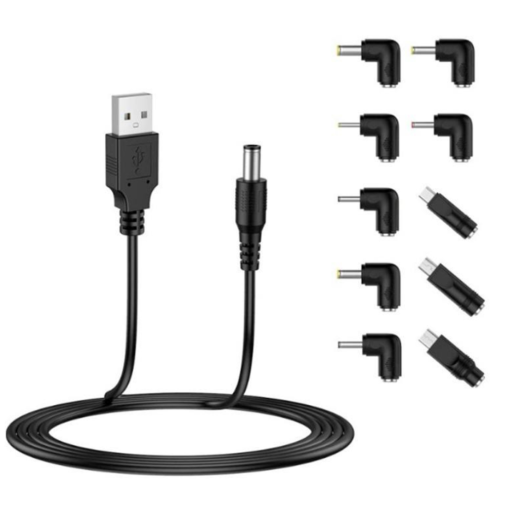 Универсален USB към DC адаптерен кабел за зареждане - Techsuit ChargeNest (AC21) - Черен
