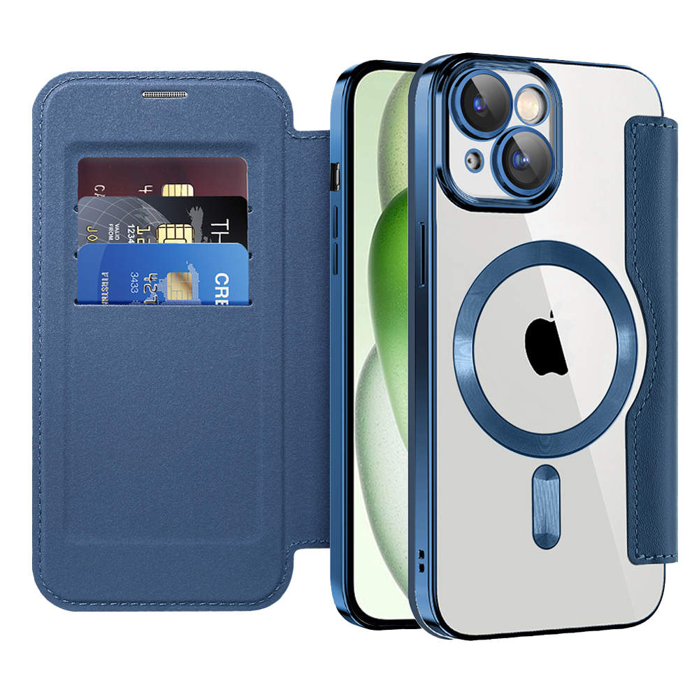 Калъф за iPhone 15 Plus - Techsuit SmartMag Book Case - Син