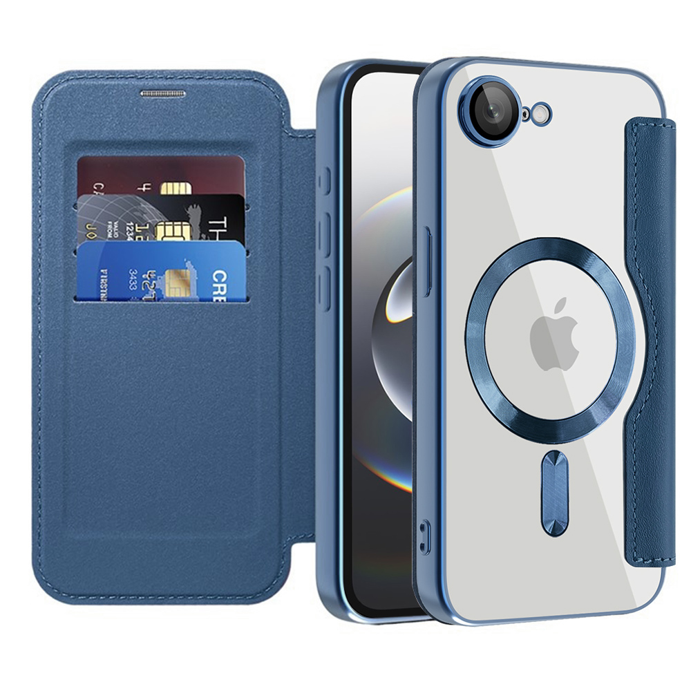 Калъф за iPhone 16e / iPhone 17e - Techsuit SmartMag Book Case - Син