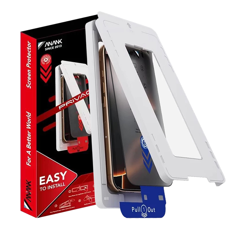 Калъф за iPhone 15 Pro Max с апликатор - ANANK 2.5D 2X Reinforced Privacy Screen Protector - Черен