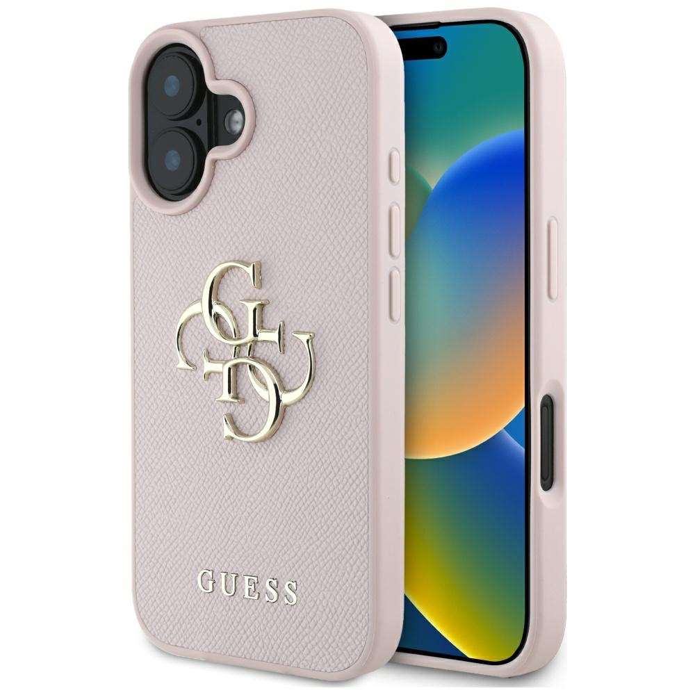 Калъф за iPhone 16 - Guess Hardcase Grained Grained Big 4G Logo Small Classic Classic Logo (GUHCP16SPGTGT4MBP) - Розов
