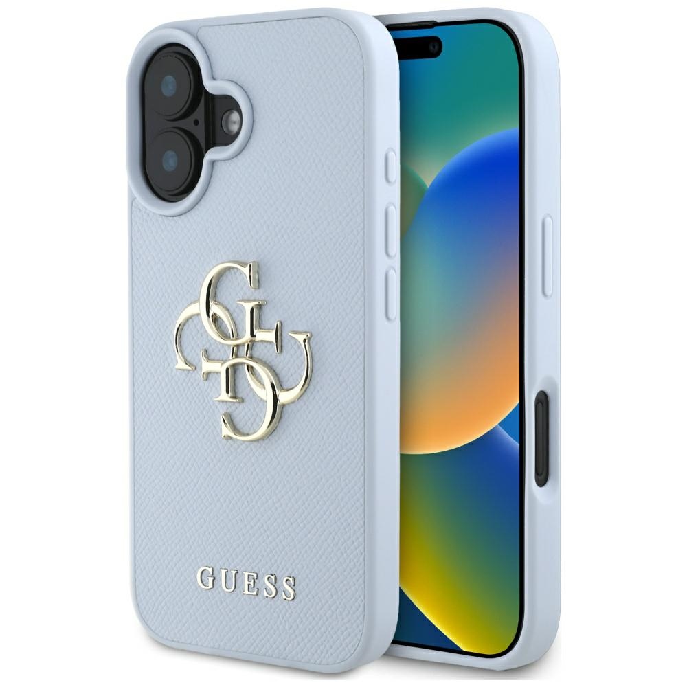 Калъф за iPhone 16 - Guess Hardcase Grained Grained Big 4G Logo Small Classic Classic Logo (GUHCP16SPGTGT4MBB) - Син