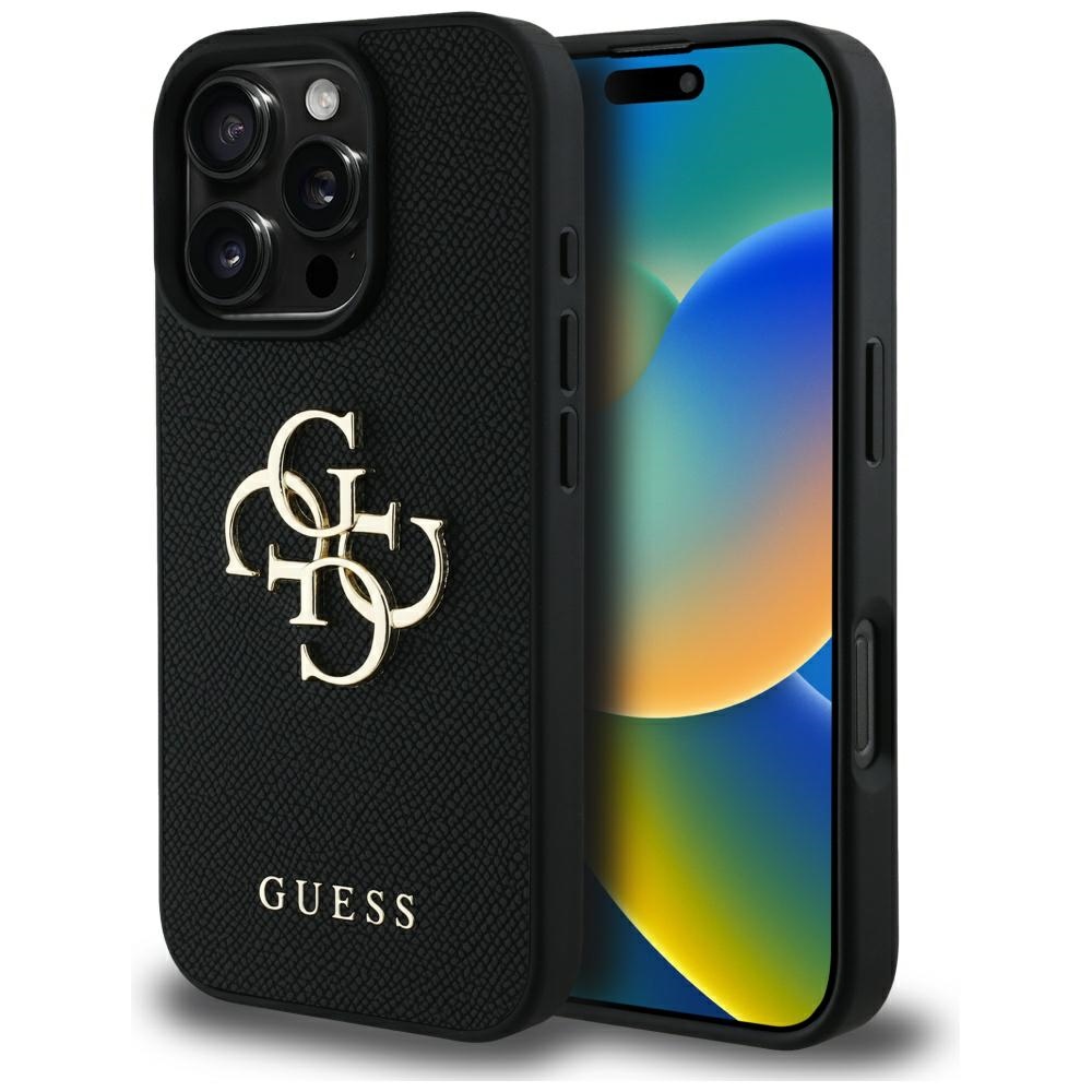 Калъф за iPhone 16 Pro - Guess Hardcase Grained Big 4G Logo Small Classic Classic Logo (GUHCP16LPGT4MBK) - Черен