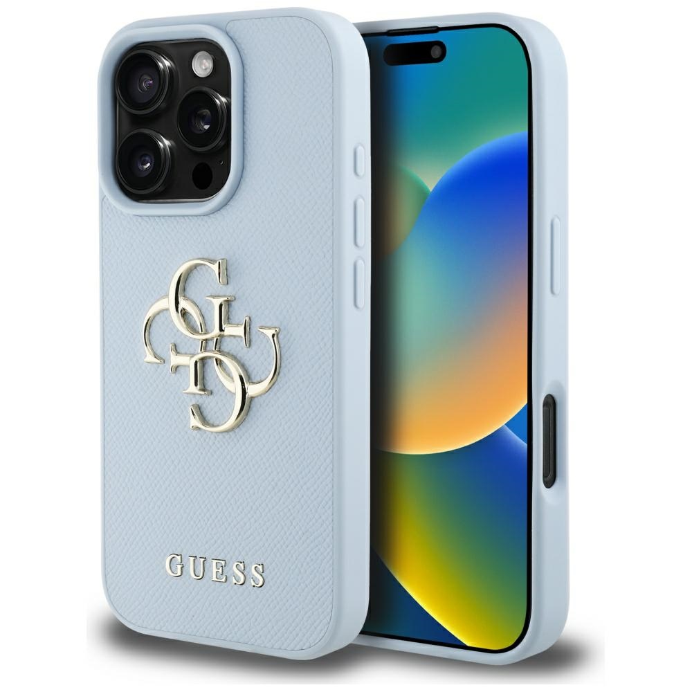 Калъф за iPhone 16 Pro - Guess Hardcase Grained Big 4G Logo Small Classic Classic Logo (GUHCP16LPGT4MBB) - Син