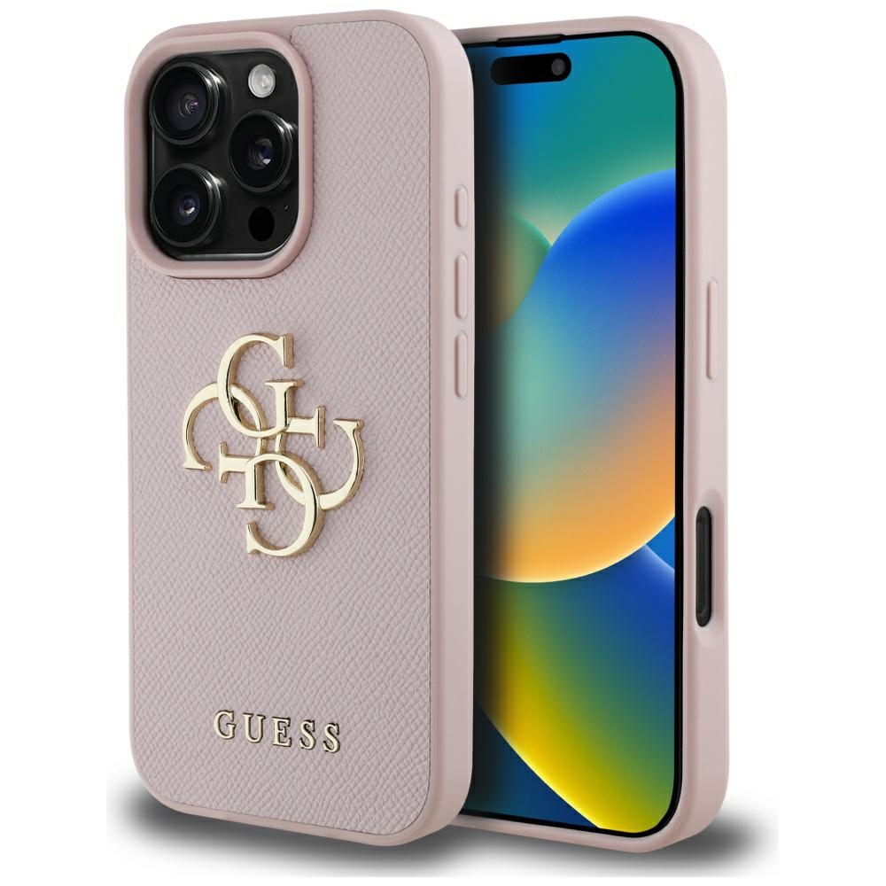 Калъф за iPhone 16 Pro Max - Guess Hardcase Grained Big 4G Logo Small Classic Classic Logo (GUHCP16XPGPGT4MBP) - Розов