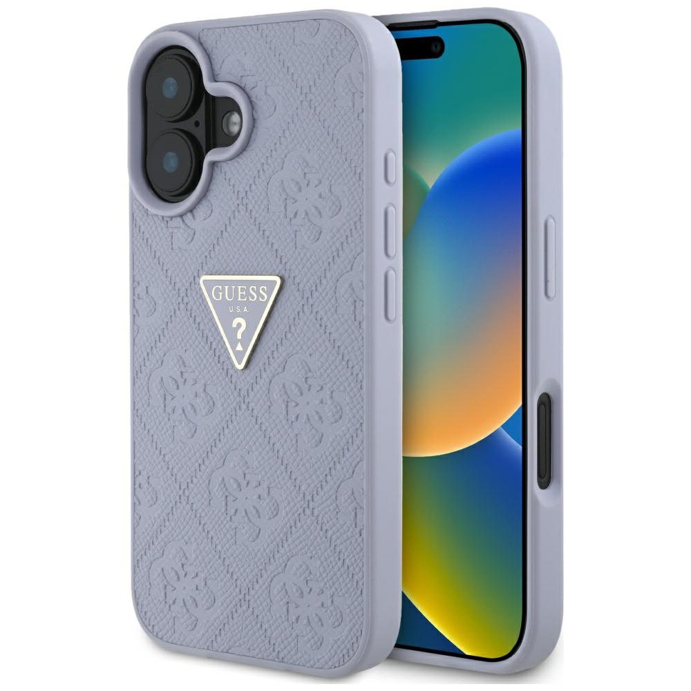 Чанта за iPhone 16 - Guess Leather Hot Stamp 4G Pattern Triangle Metal Logo (GUHCP16SPGP4STRU) - Светло лилаво
