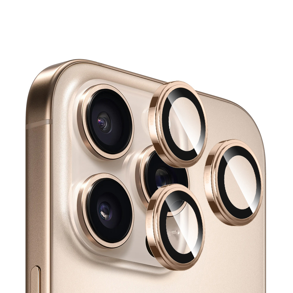 Калъф за iPhone 16 Pro / iPhone 16 Pro Max - Blueo Sapphire Crystal Original Lens Glass - Golden Титаниев