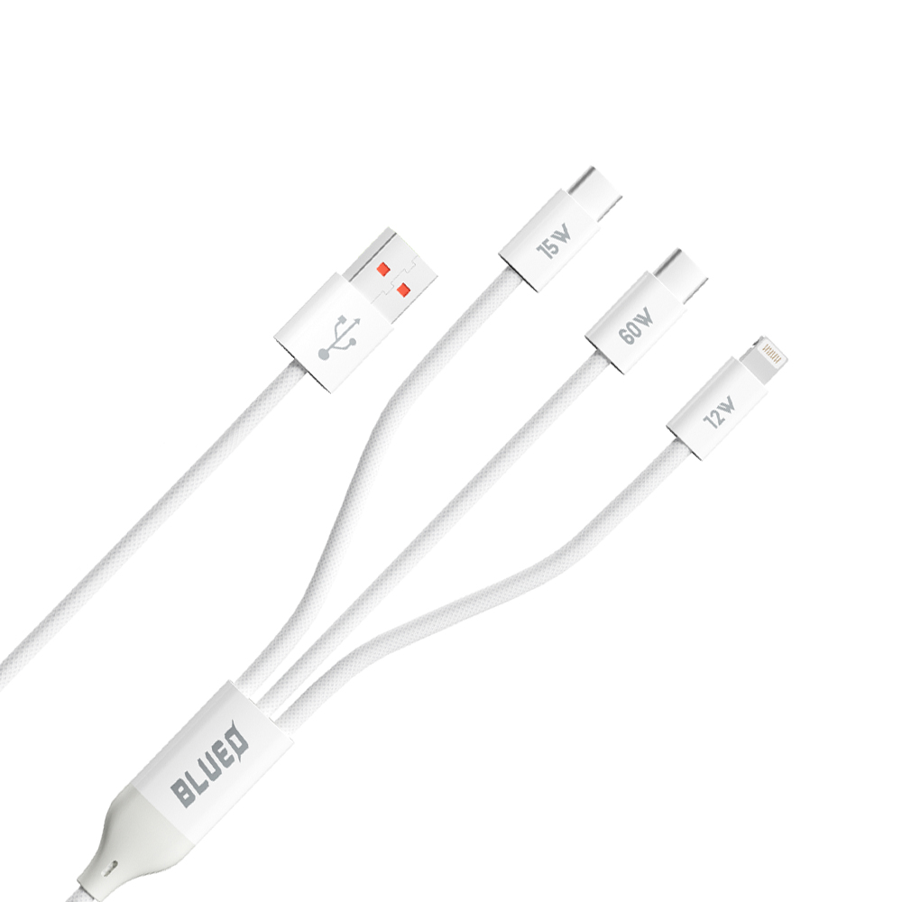 Кабел за данни USB-A към 2x USB-C, Lightning, бързо зареждане - Blueo - Бял
