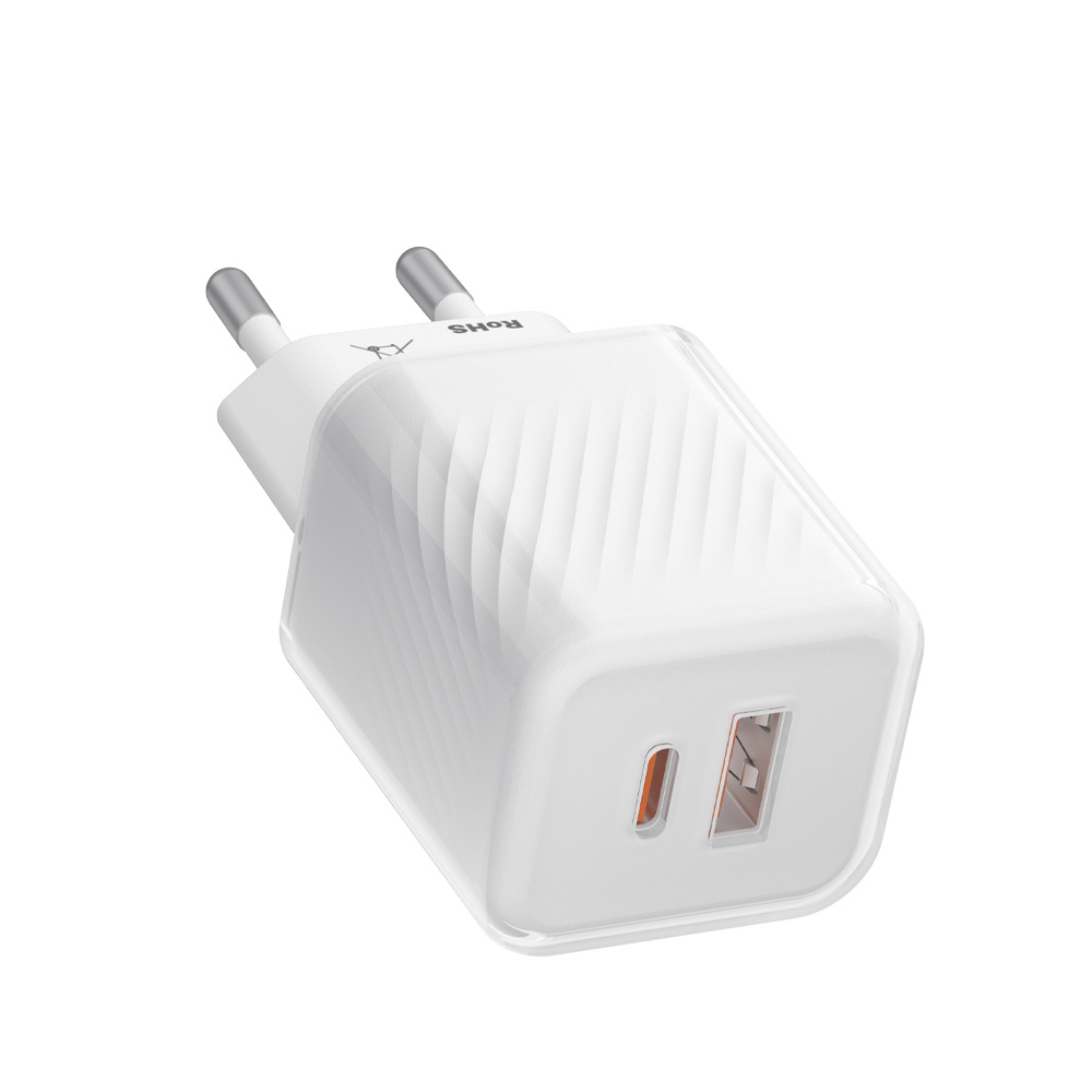 Зарядно устройство с щепсел, 35W, GaN, USB, USB, USB-C - двоен порт Blueo - Бял