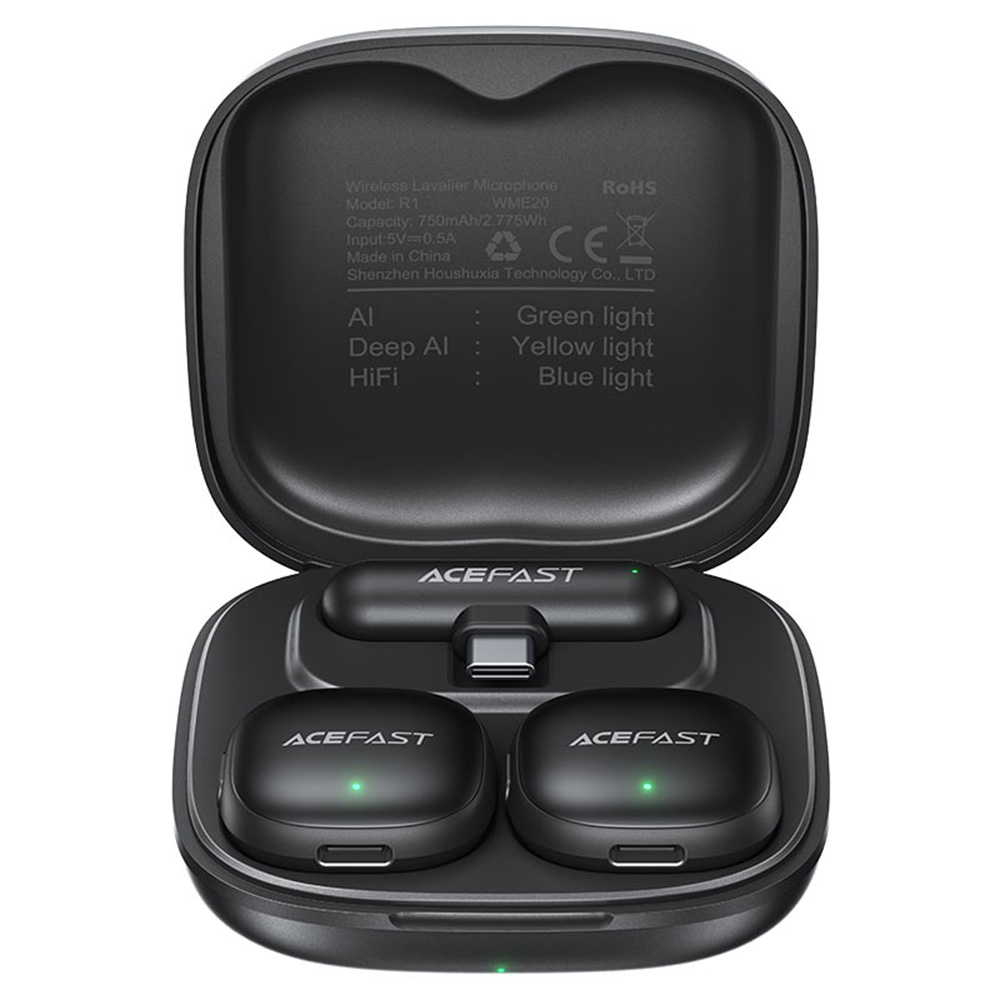 Безжичен петличен микрофон, Type-C, AI Noise Reduction, Plug and Play - Acefast (R1) - Черен
