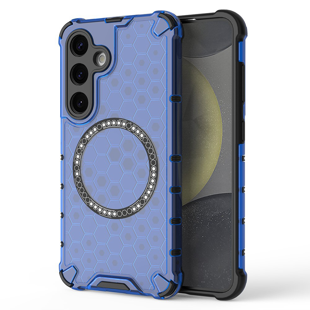 Прозрачен калъф за Samsung Galaxy S25 - Techsuit HoneyComb Shield MagSafe - Син
