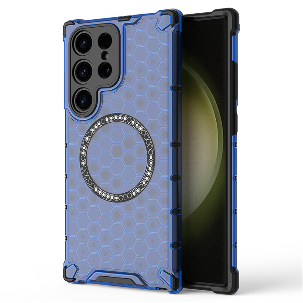 Прозрачен калъф за Samsung Galaxy S24 Ultra - Techsuit HoneyComb Shield MagSafe - Син