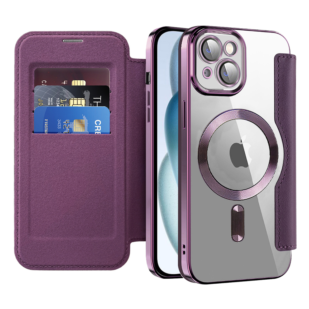 Калъф за iPhone 15 Plus - Techsuit SmartMag Book Case - Лилав