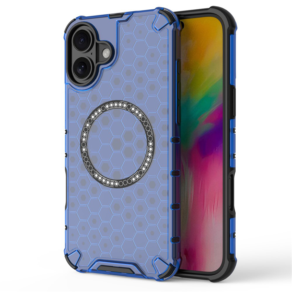 Прозрачен калъф за iPhone 16 - Techsuit HoneyComb Shield MagSafe - Син