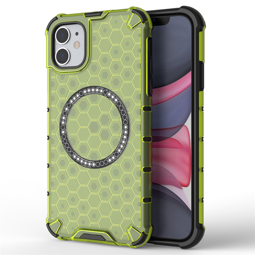 Прозрачен калъф за iPhone 11 - Techsuit HoneyComb Shield MagSafe - Lime Зелен