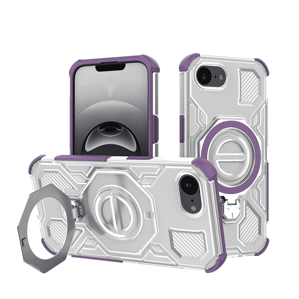 Калъф за iPhone 16e / iPhone 17e - Techsuit Carbon Shield PRO - Лилав прозрачен