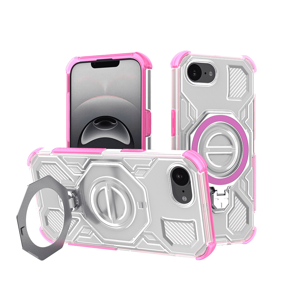 Калъф за iPhone 16e / iPhone 17e - Techsuit Carbon Shield PRO - Розов прозрачен