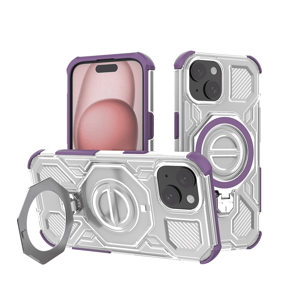 Калъф за iPhone 15 - Techsuit Carbon Shield PRO - Лилав прозрачен