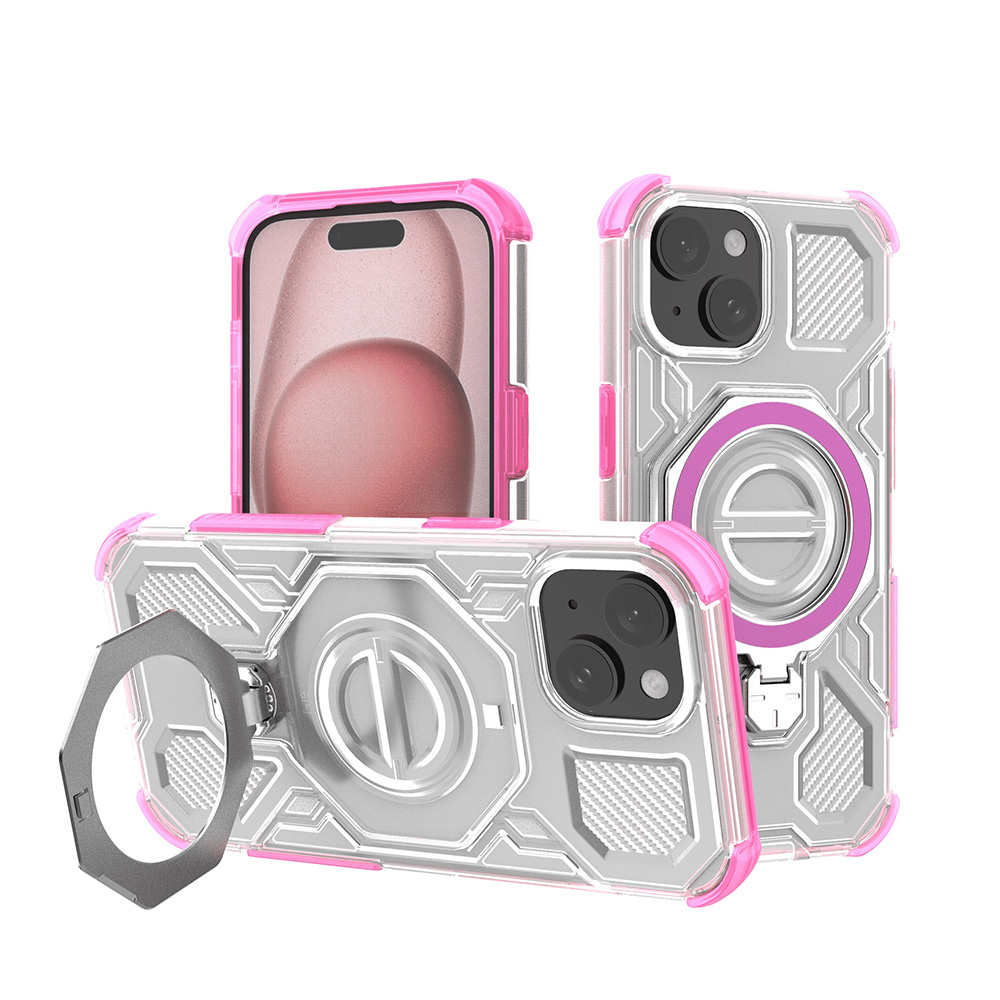 Калъф за iPhone 15 - Techsuit Carbon Shield PRO - Розов прозрачен