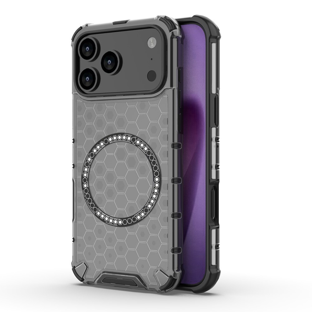 Прозрачен калъф за iPhone 17 Pro Max - Techsuit HoneyComb Shield MagSafe - Черен