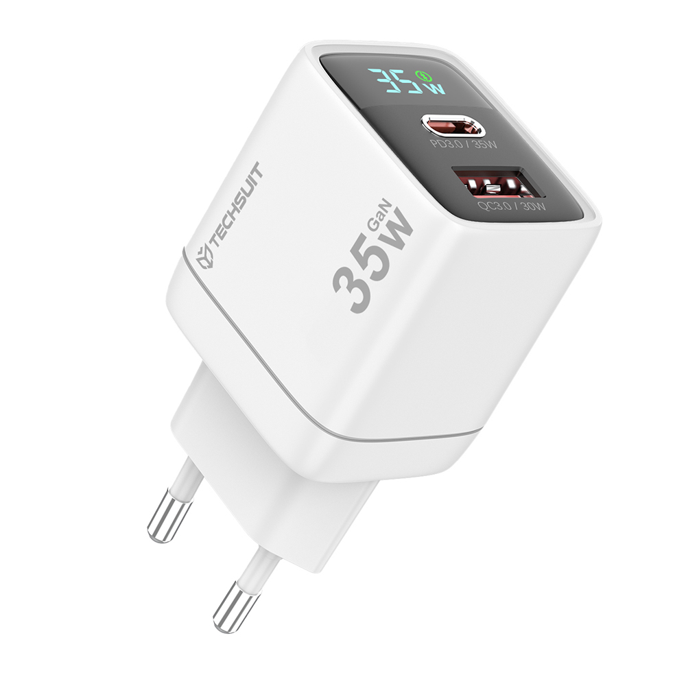 Захранване с щепсел, USB, тип-C GaN, PD35W - Techsuit LEDChargX (CH3) - Бял