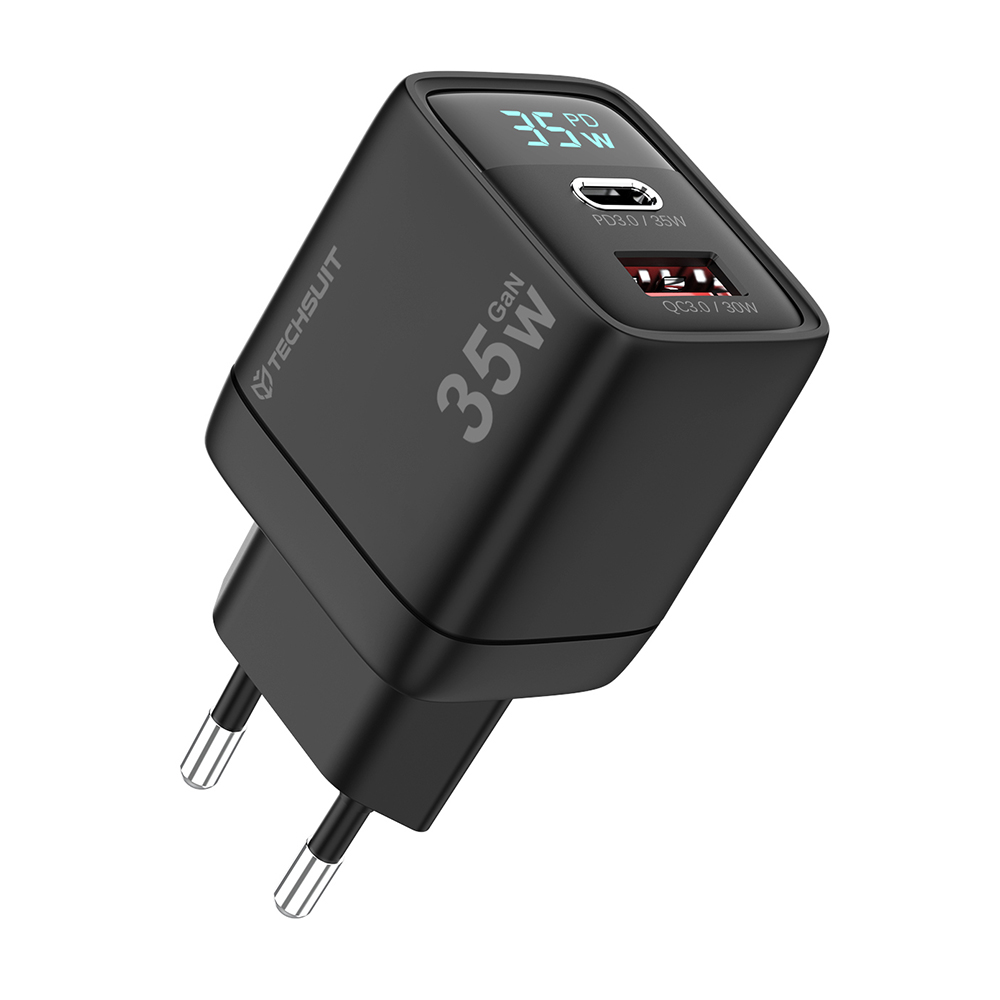 Захранване за Plug, USB, Type-C GaN, PD35W - Techsuit LEDChargX (CH3) - Черен