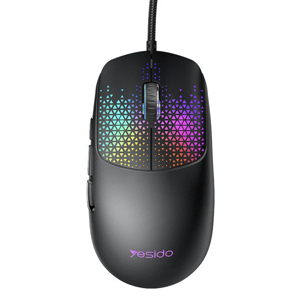 Жична мишка, USB, ергономичен дизайн, RGB подсветка, Plug&Play, 7200DPI - Yesido (KB32) - Черна