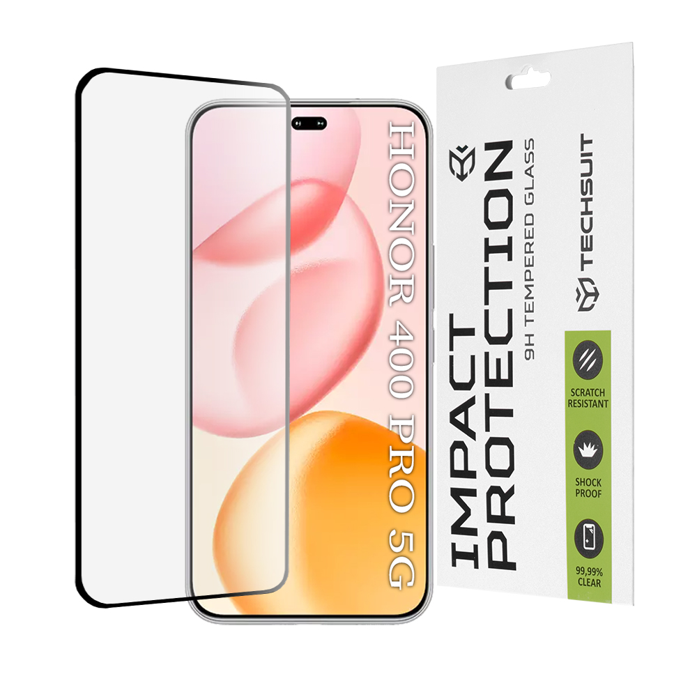 Капак за Honor 400 Pro - Techsuit 111D Full Cover / Full Glue Glass / 3D Curved Screen - Черен