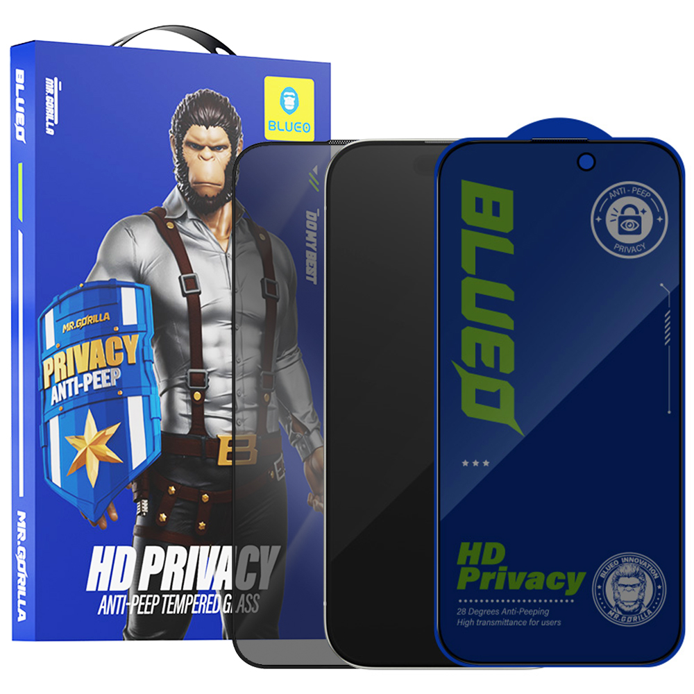 Калъф за iPhone 16 Pro Max / iPhone 17 Pro Max - Blueo Anti-Peep Privacy Glass - Черен