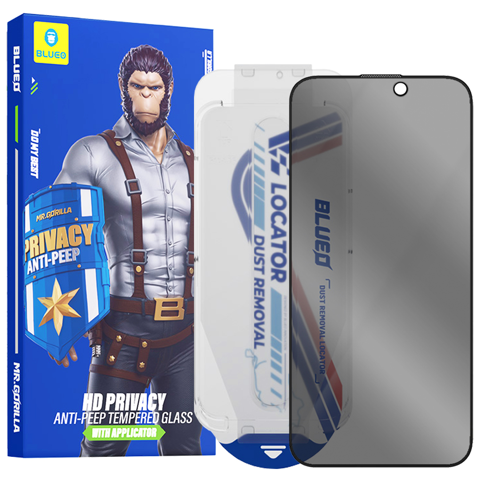 Калъф за iPhone 16 Pro Max / iPhone 17 Pro Max с професионален апликатор - Blueo Anti-Peep Privacy Glass - Черен