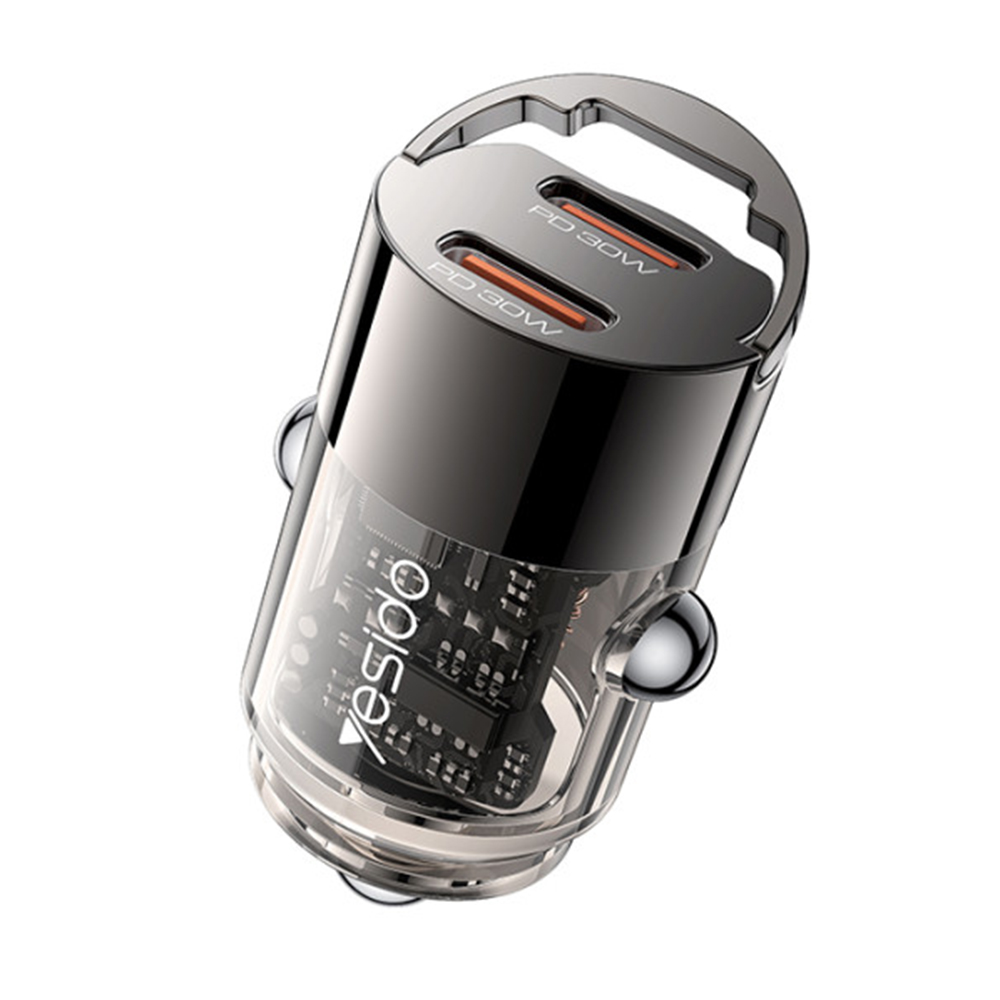 Зарядно за кола с прозрачен дизайн, 2x Type-C, PD30W - Yesido (Y69) - черно