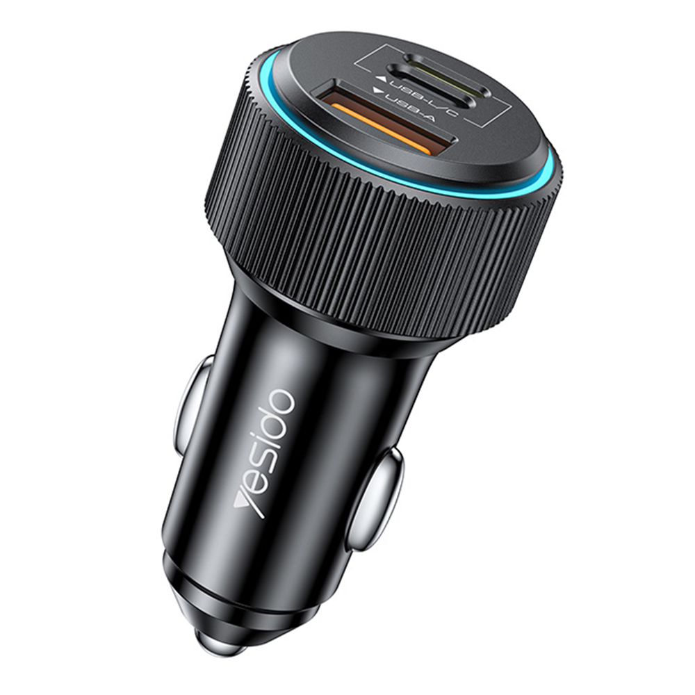 Зарядно за кола с Type-C към Lightning кабел, бързо зареждане, 38W - Yesido (Y60) - черно