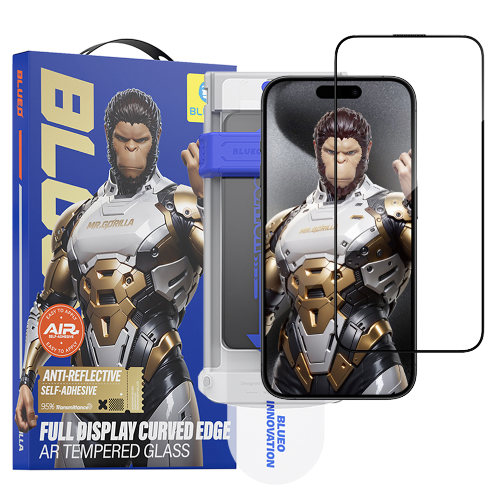 Калъф за iPhone 16 Pro Max / iPhone 17 Pro Max - Blueo 3D Full Full Display Curved Edge AR Glass с апликатор Pro - Черен