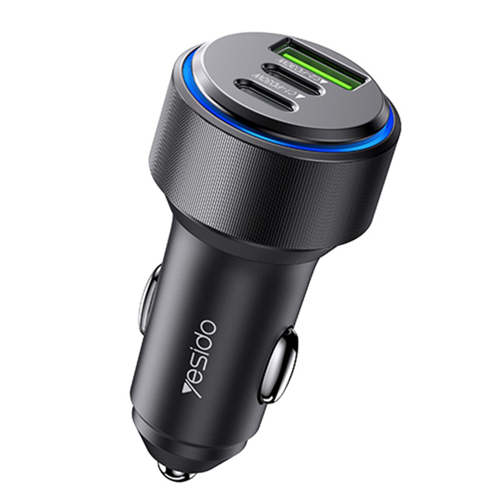 Зарядно за кола, 2x Type-C, 1x USB-A, бързо зареждане, 60W - Yesido (Y50) - черно