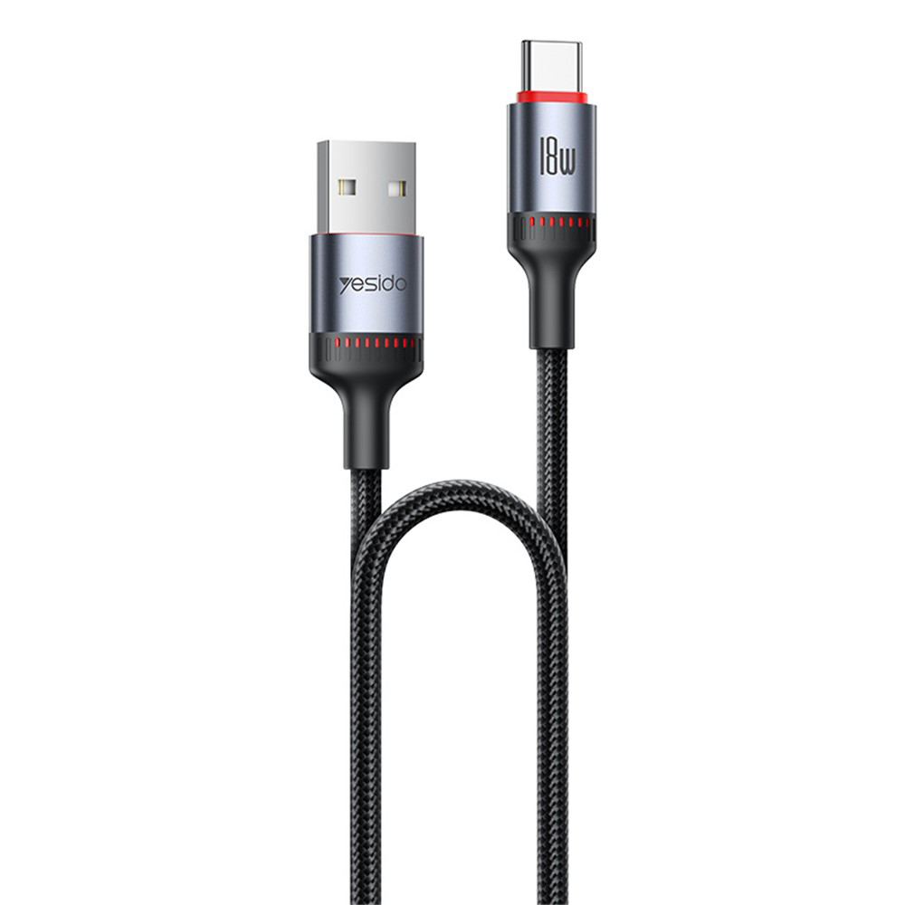 Кабел за данни USB към Type-C, 18W, 3A, 480Mbps, 2m - Yesido (CA130C) - Черен