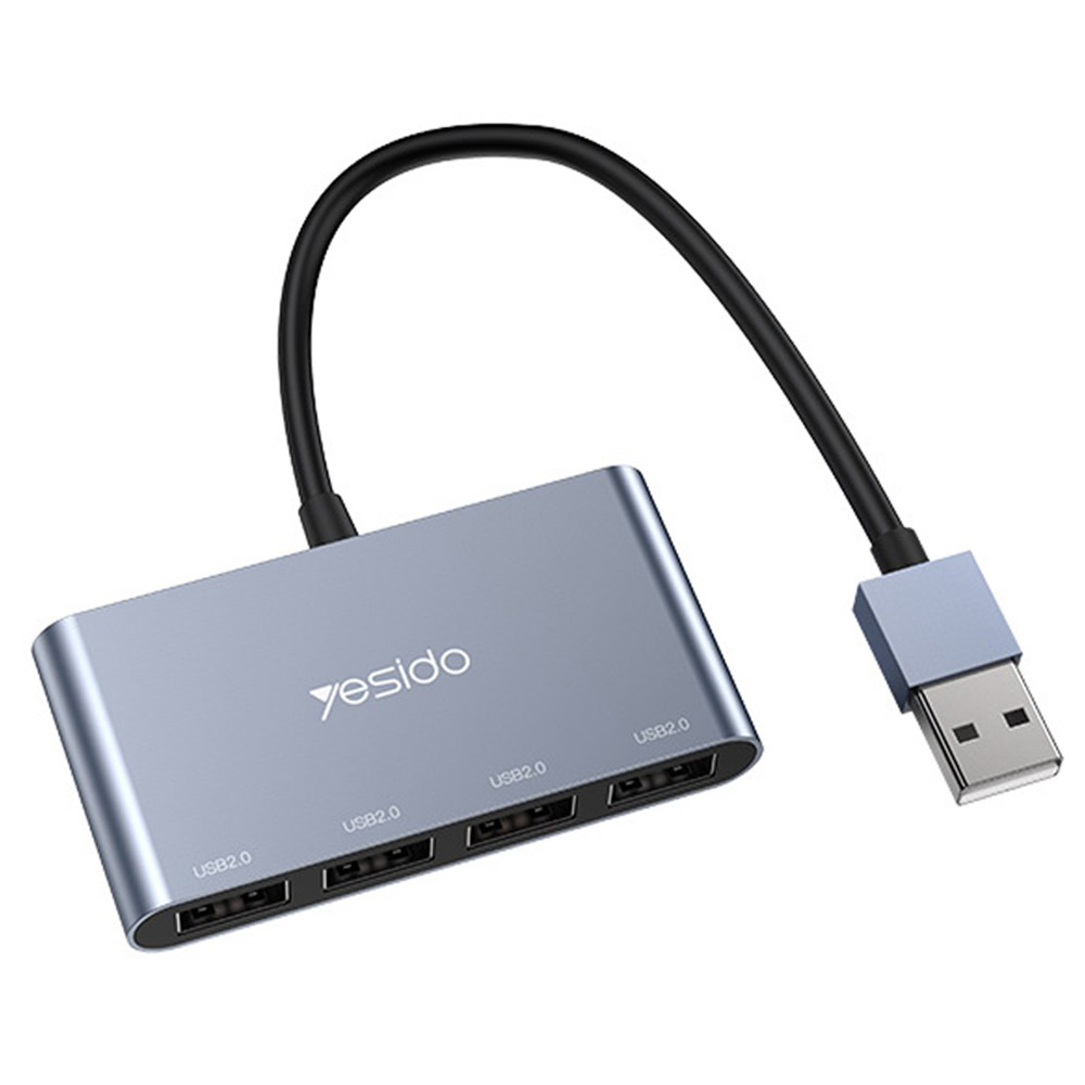 Мултипортов хъб, USB към 4x USB, 480Mbps, 15 см - Yesido (HB12) - Сив