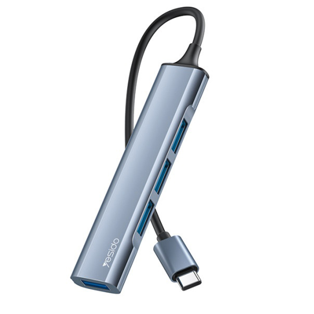 Мултипортов хъб, USB-C към 4x USB, 5Gbps, Plug&Play - Yesido (HB17) - Сив