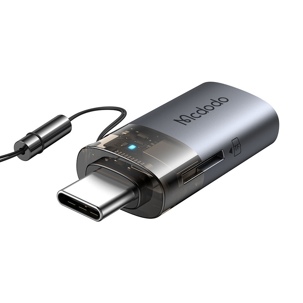 USB-A към USB-C адаптер с OTG функция, TF четец, шнур - Mcdodo (OT-7600) - Черен