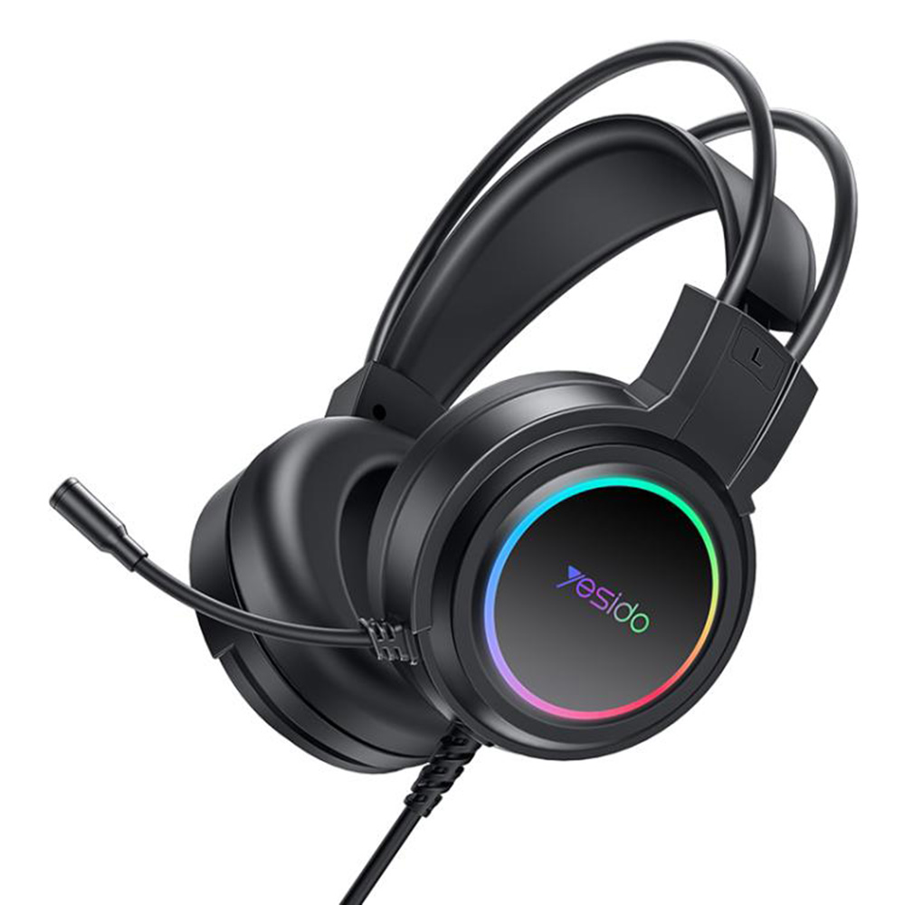 Слушалки с кабел с RGB светлини, USB щепсел - Yesido (EK05) - черни
