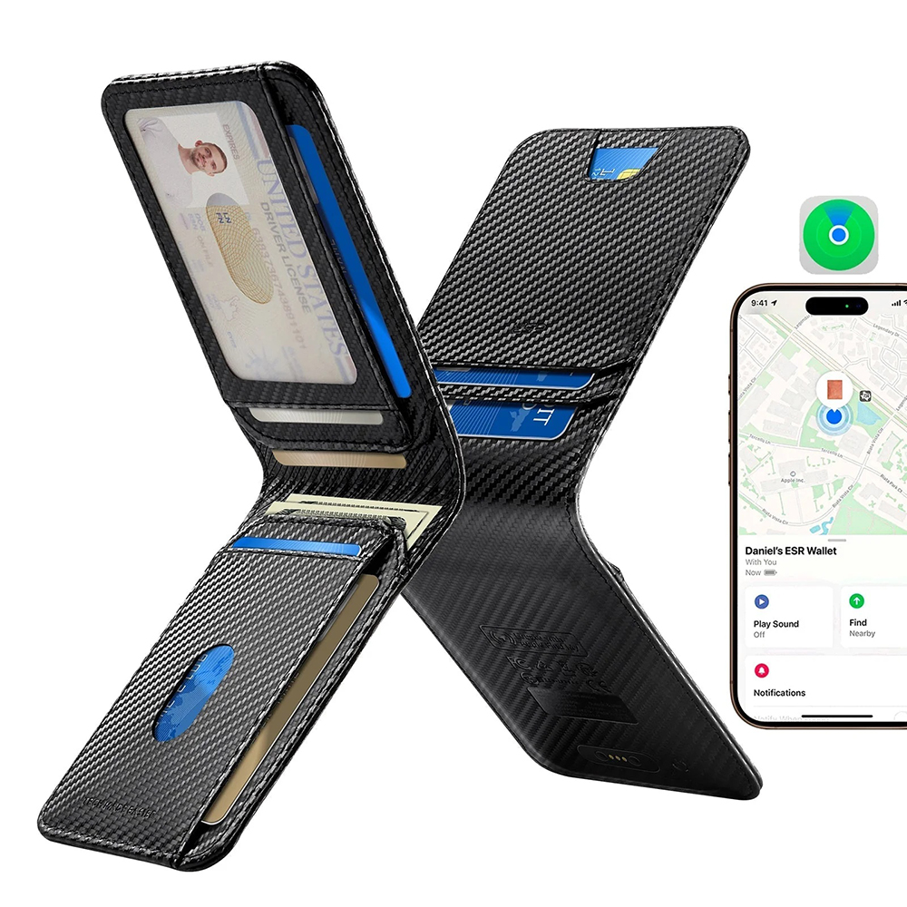 PU портфейл, Apple Find My, Card&Cash - ESR Classic Geo - въглеродни влакна