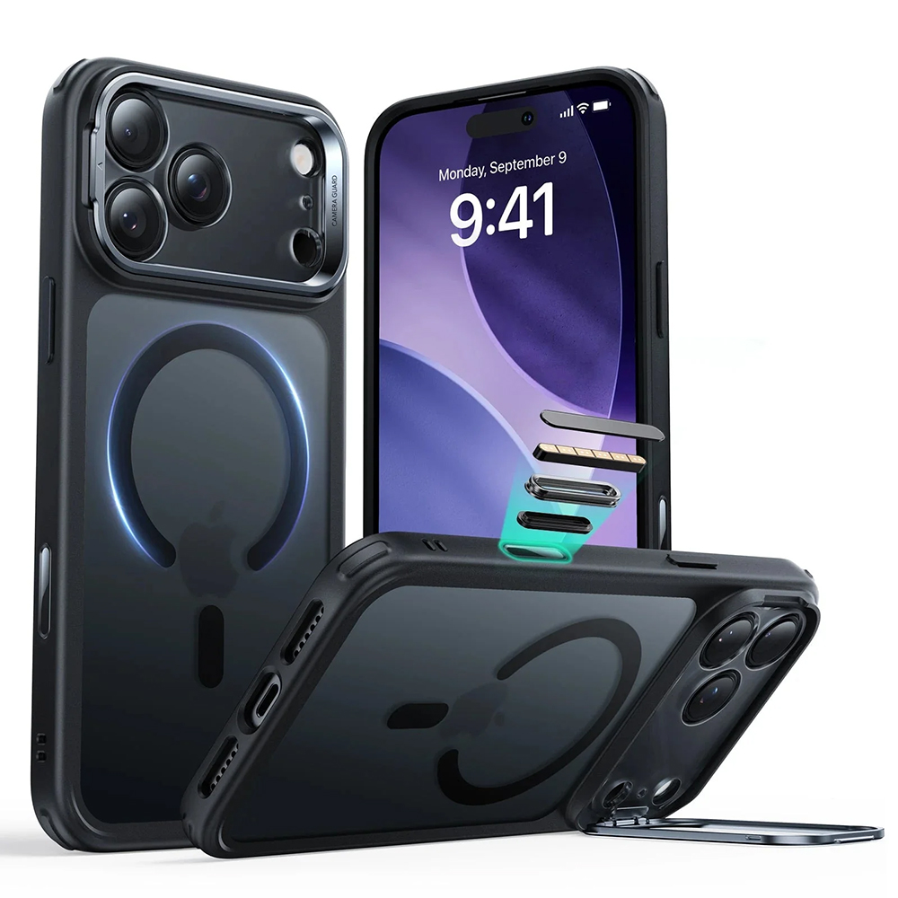 Калъф за iPhone 17 Pro - ESR Classic Hybrid Hybrid HaloLock Kickstand - Frosted Черен