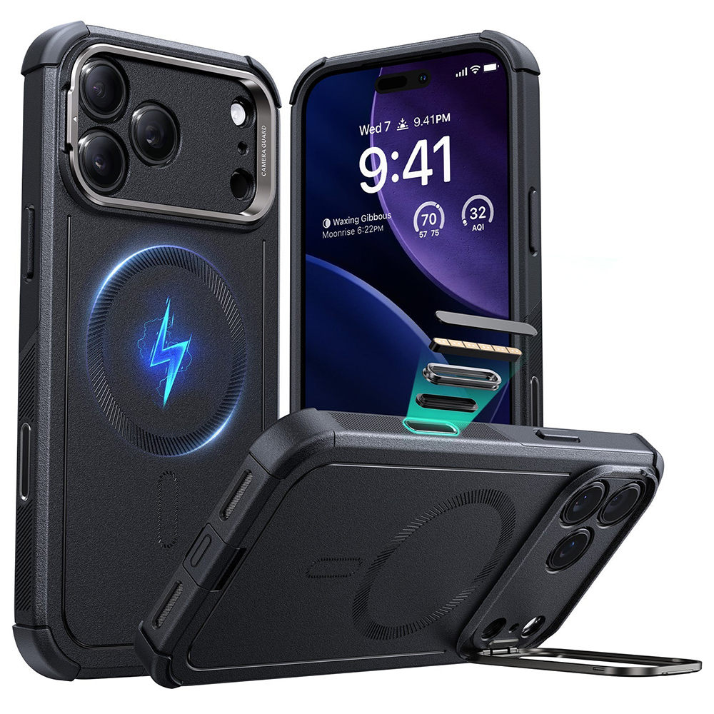 Калъф за iPhone 17 Pro - ESR Cyber Armor Kickstand - Черен