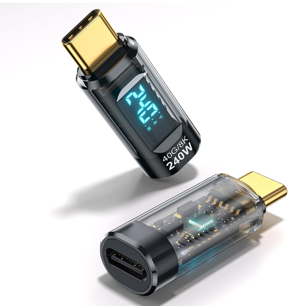 Адаптер, USB-C, LED дисплей, 40Gbps, 8K@60Hz, PD240W - Techsuit DataBoost (A23) - Сив