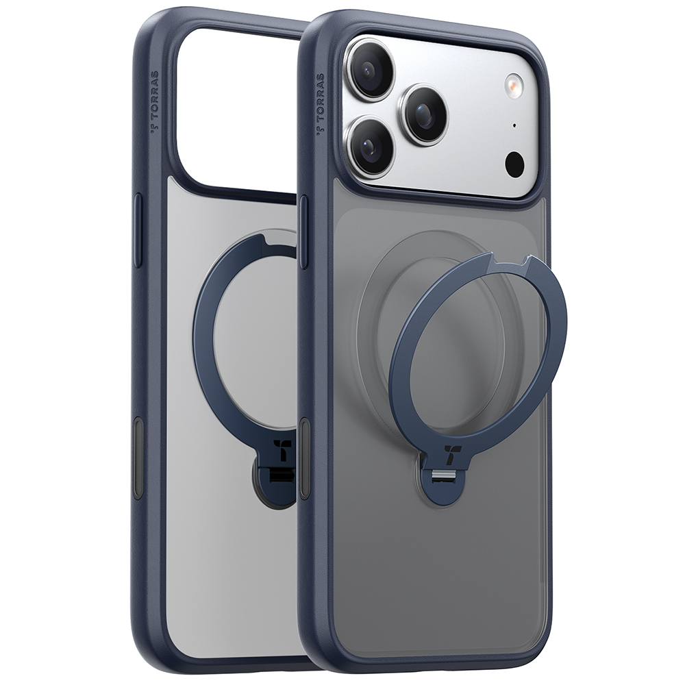Калъф за iPhone 17 Pro Max - Torras Ostand Spin MagSafe Series - Тъмносин Син