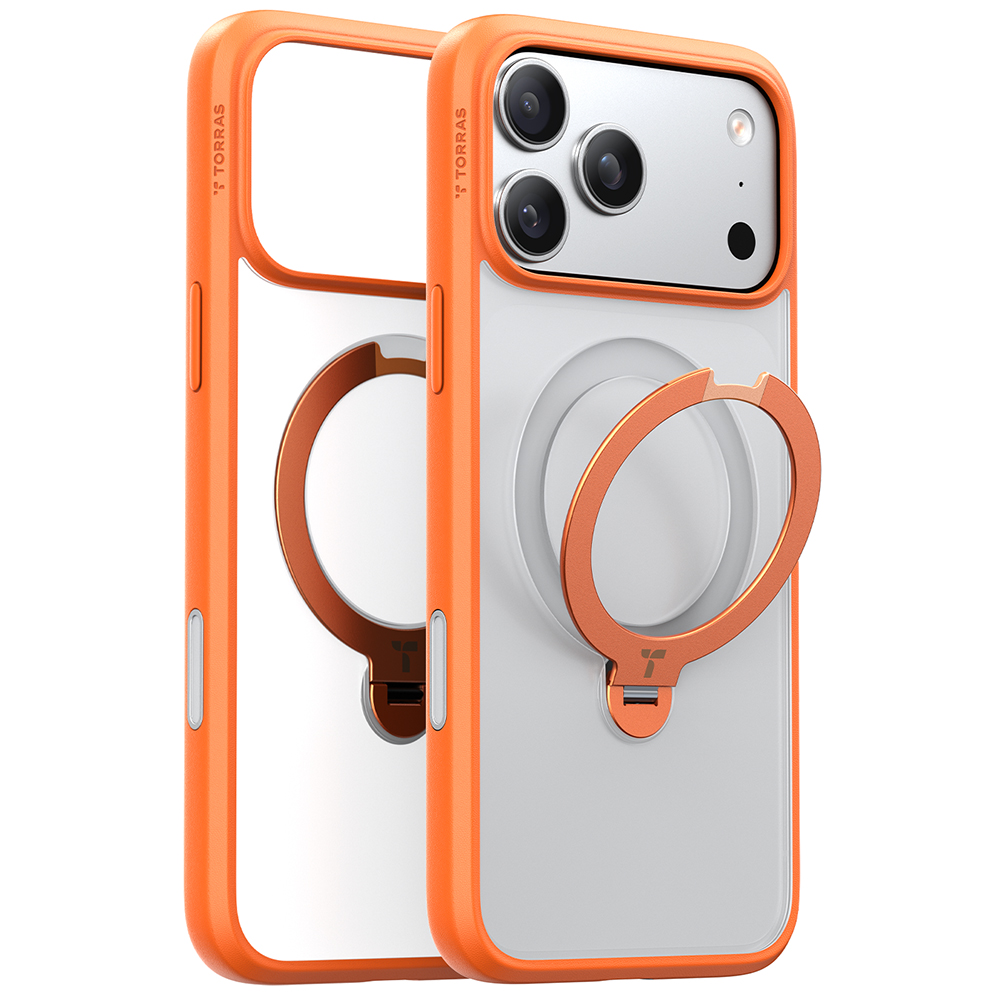 Калъф за iPhone 17 Pro Max - Torras Ostand Spin MagSafe Series - Оранжев