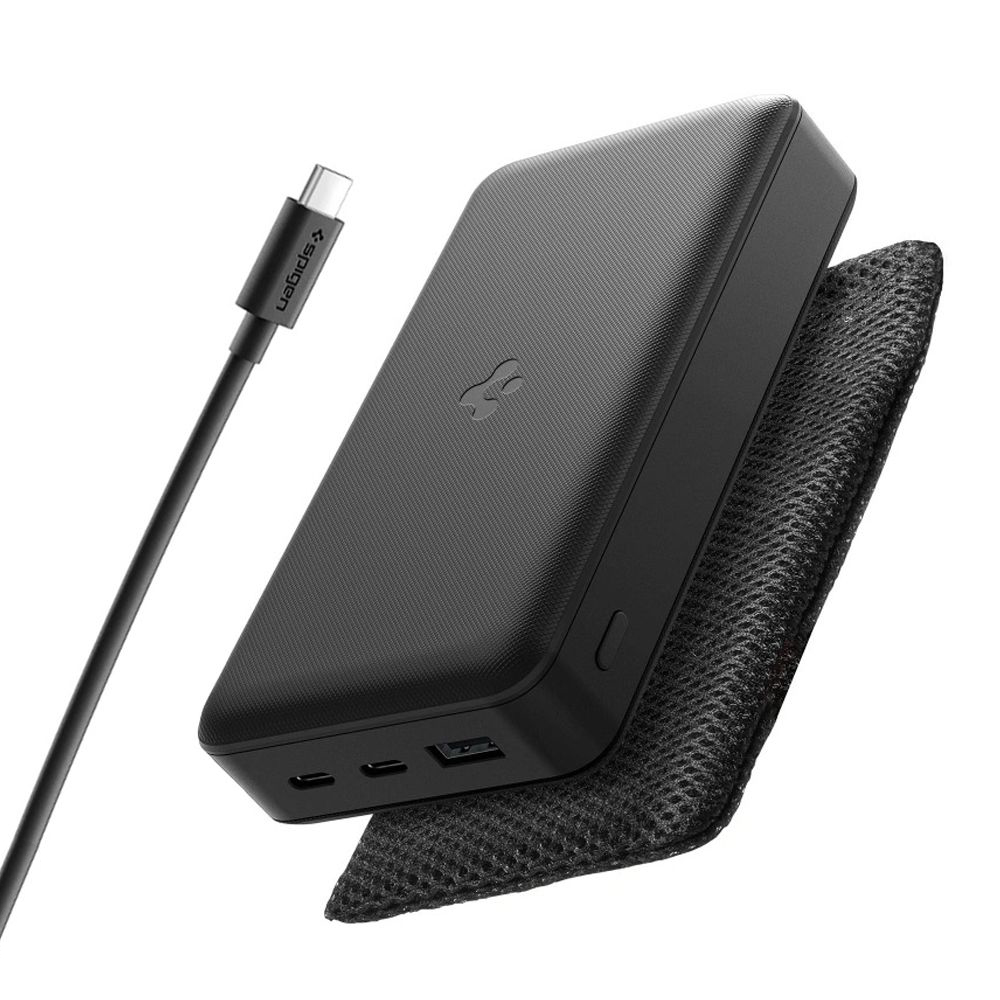 Външен USB батериен пакет, 2x Type-C, тънък дизайн, 30000mAh, 30W - Spigen EA303030 (ABA09435) - Черен