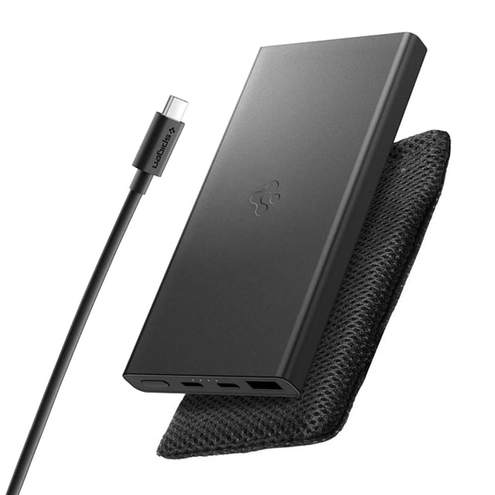 Външен USB батериен пакет, 2x Type-C, тънък дизайн, 10000 mAh, 22,5 W - Spigen Essential EA2210 (ABA09431) - Черен